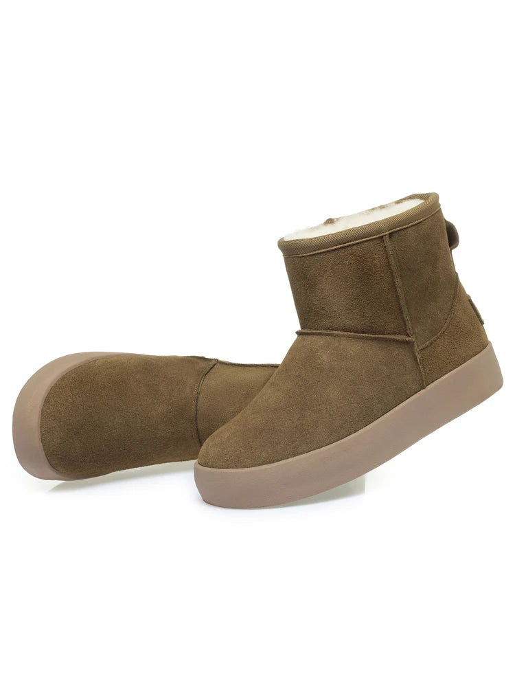 Damen Schnee Stiefel aus echtem Leder mit warmem Wollfutter