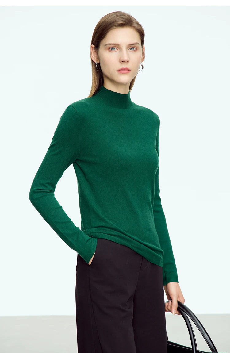AMII Damenpullover mit Stehkragen, langarm, einfarbig dunkelgrün