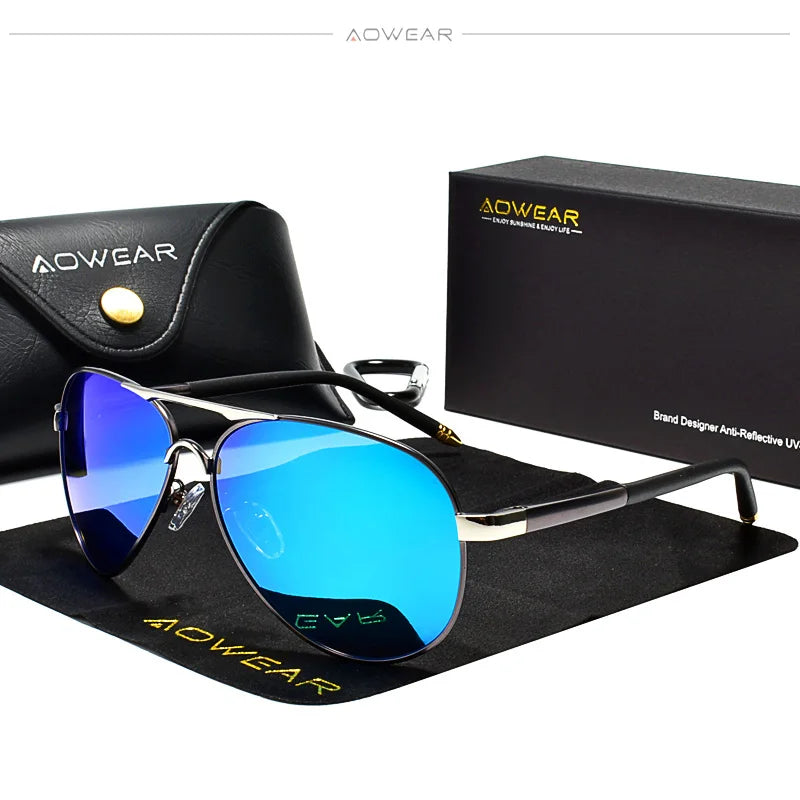 AOWEAR männer Luftfahrt Sonnenbrille Männer Polarisierte Spiegel Sonnenbrille für Mann HD Fahren Pilot Sonnenbrille lunettes de soleil homme