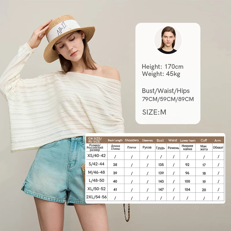 Damen-Pullover-Crop-Top, schulterfrei, cremeweiß, lange weite Ärmel