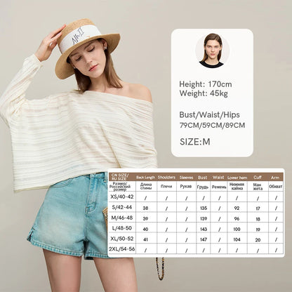 Damen-Pullover-Crop-Top, schulterfrei, cremeweiß, lange weite Ärmel