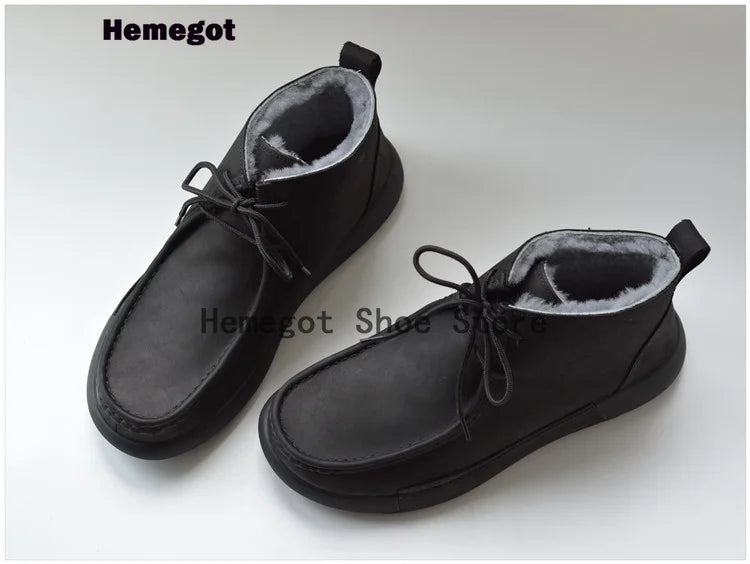 Winter Sheepskin Fur Men's Shoes Genuine Leather Warm Anti-Slip High-Top Men Shoes Handmade Men Snow Boots Newest Warm Boots