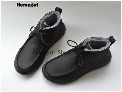 Winter Sheepskin Fur Men's Shoes Genuine Leather Warm Anti-Slip High-Top Men Shoes Handmade Men Snow Boots Newest Warm Boots