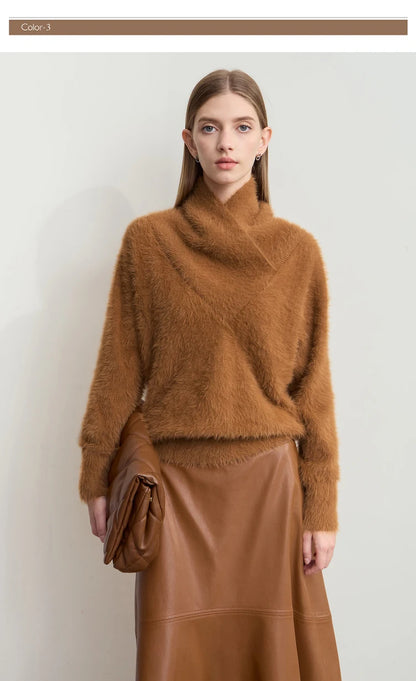Damen-Rollkragenpullover locker Fledermausärmel Winter
