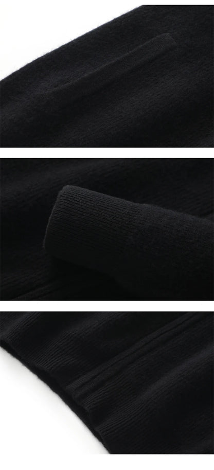 Stehkragen Reißverschluss Strickjacke Pullover Herrenmantel Business Casual Herbst Winter neue reine Wolle Strickjacke Männer Doppeltaschen