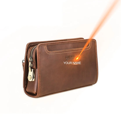 Braune Herren-Ledertasche mit Trageriemen, Reißverschluss und goldfarbener Hardware