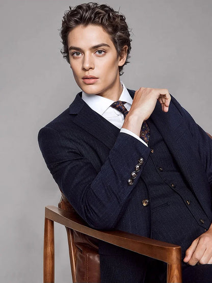 Elegante Herren-Anzughose in Tiefblau mit Streifenmuster – Slim Fit im koreanischen Stil für Büro und Hochzeit, auch in großen Größen erhältlich.