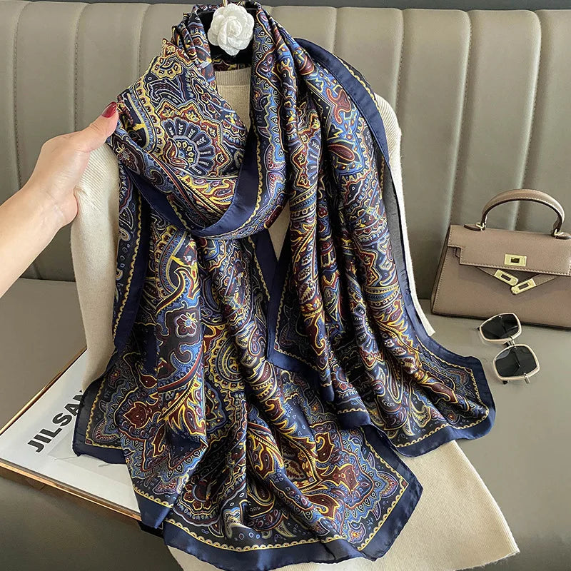 Damen Seidenschal groß 180x90cm Sommer Strand Foulard Bandana weich