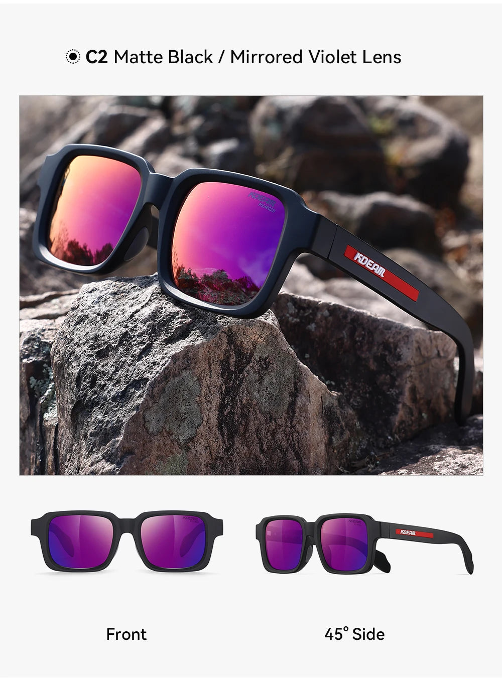 Sonnenbrille quadratisch polarisiert Vintage Bergsteigen Reißverschlussetui Herren