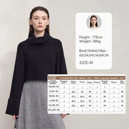Damen-Rollkragenpullover kurz locker Raglanärmel Herbst-Winter