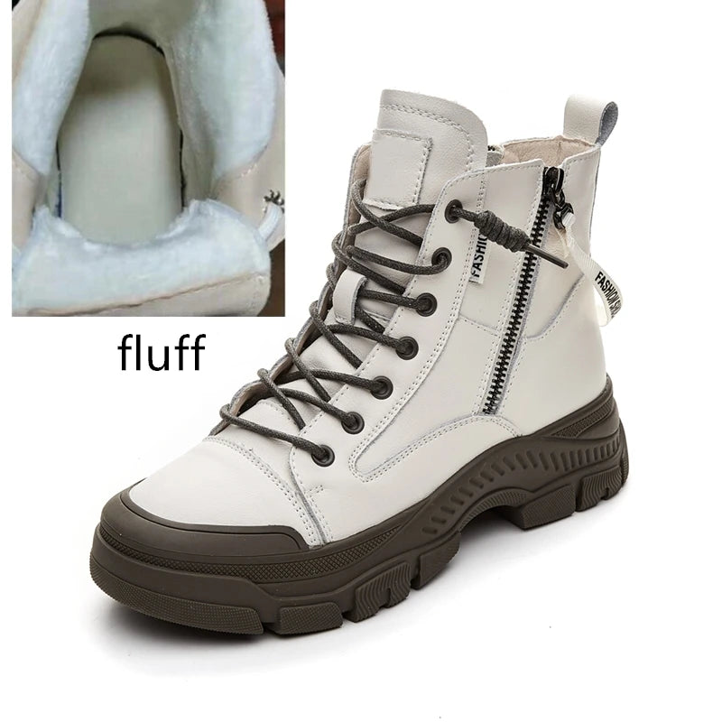 Beige Damensneakerstiefel mit Schnürung, seitlichem Reißverschluss und Rundkappe
