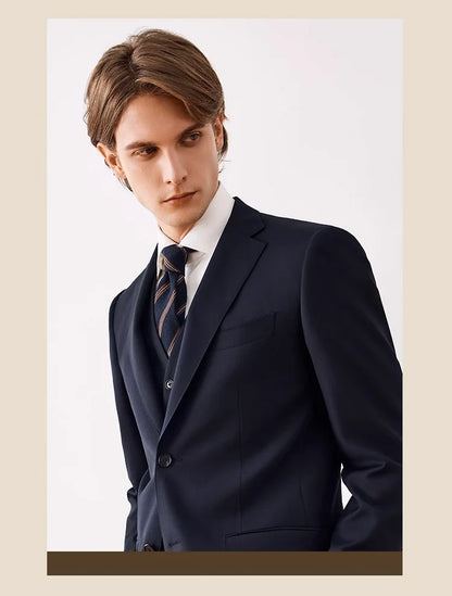 Doppelreihiger Herrenanzug mit schwarzem Streifenmuster aus Wolle – Slim Fit für Hochzeit, Büro und festliche Anlässe