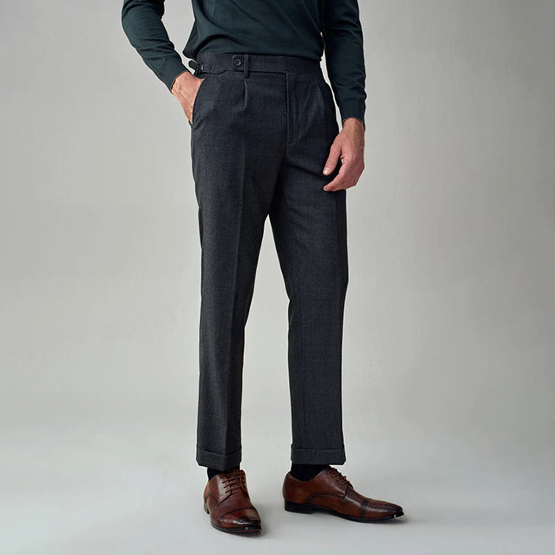 50 % Wolle Herrenanzüge Hosen klein grau kariert Korea Casual Style Frühling Hochzeit Bräutigam tragen Mode Gentleman täglich Luxus Hosen
