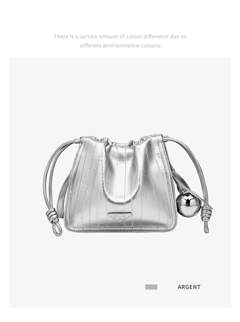 Damen Schultertasche Aus Synthetischem Leder+Split-Leder Mit Kordelzug