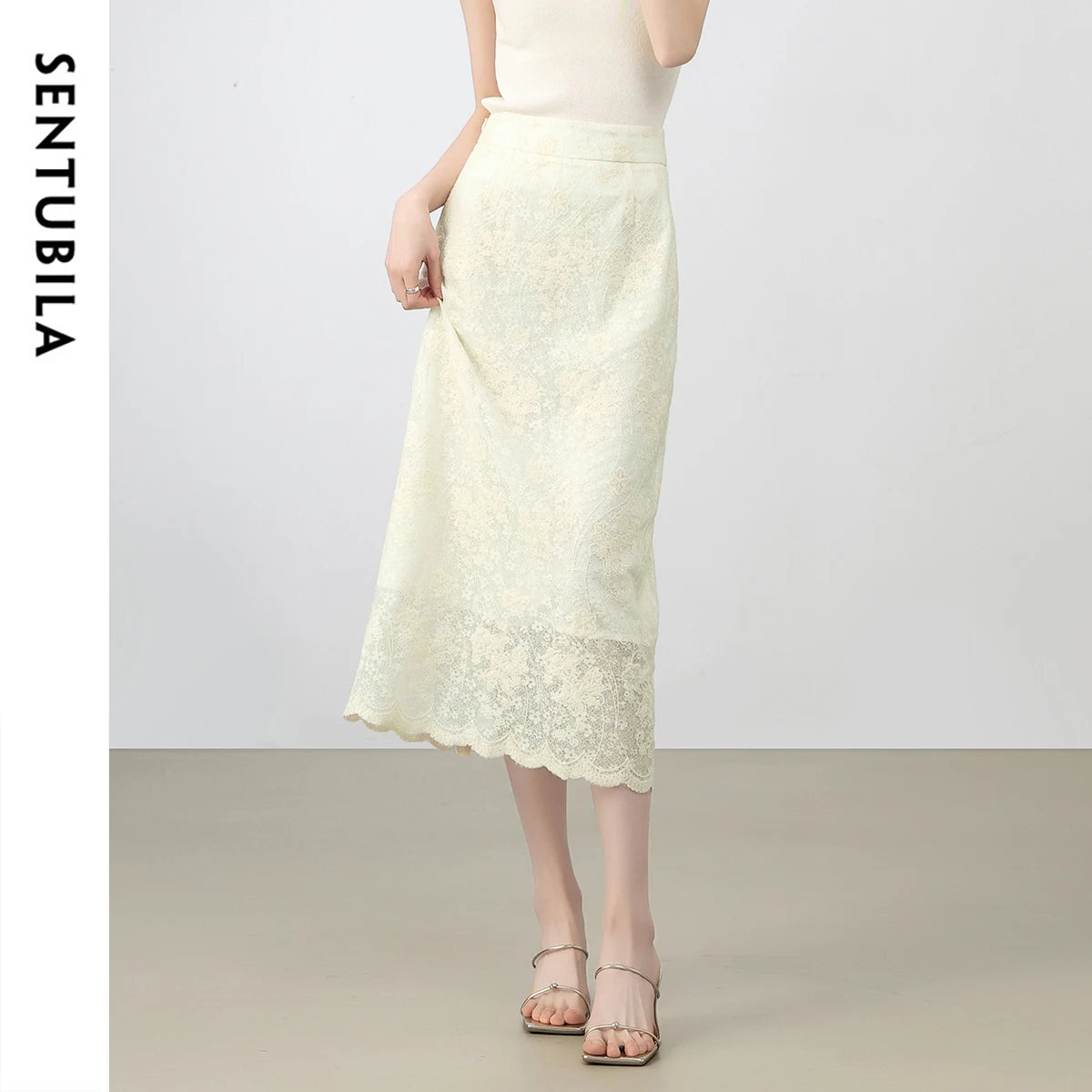 Damen Spitzenrock mit hoher Taille und elegantem Schlitz für Sommerpartys