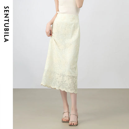 Damen Spitzenrock mit hoher Taille und elegantem Schlitz für Sommerpartys