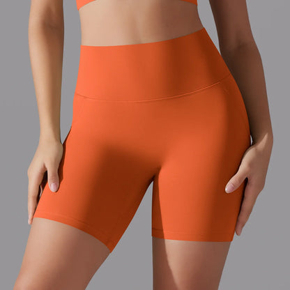 Schnelltrocknende Yoga-Shorts in Orange, hoher Bund, kurze Beinlänge