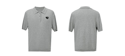 Grauer Polo-Strickpullover, Vorder- und Rückansicht