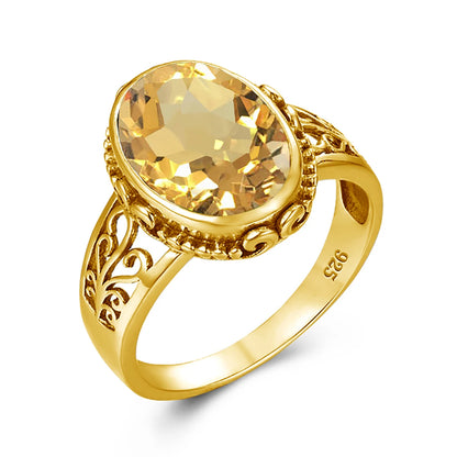 Damen-Ring Mit Citrin Im Ovalschnitt, Art Déco Stil, Geburtsstein Schmuck Aus Silber 925