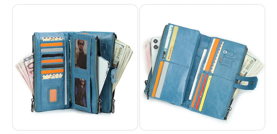Damen Echtleder Lange Geldbörse Vintage Clutch Reißverschluss Handytasche Kartenhalter