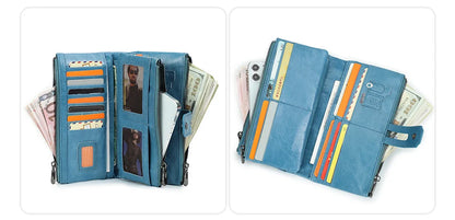 Damen Echtleder Lange Geldbörse Vintage Clutch Reißverschluss Handytasche Kartenhalter