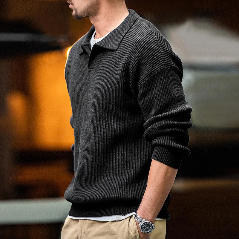 Herren Retro-Poloshirt mit Polokragen aus gestricktem, warmem Material