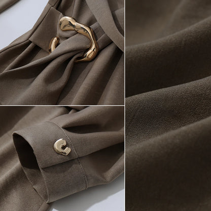 Elegantes Damenkleid Aus Satin Mit Langarm Und D Ring Gürtel Für Freizeit