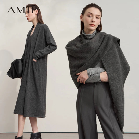 Damen V-Ausschnitt Strickkleid A-Linie ärmellos Herbst-Winter