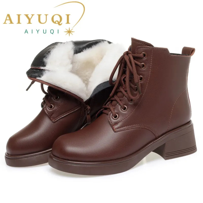 AIYUQI Women Marton Boots Winter 2025 New Genuine Leather Large Size Women Snow Boots Anti-Slip Women Motorcycle Boots