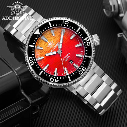 Herren-Profi-Taucheruhr mit Sonnenuntergangs-Zifferblatt und 1000 m Wasserdichtigkeit