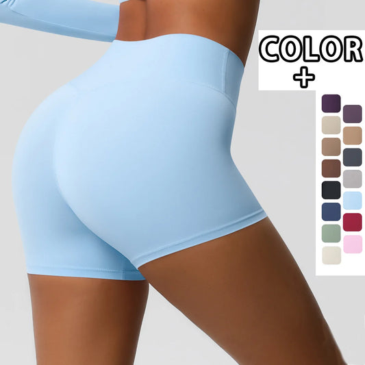Yoga-Shorts mit Push-Up-Effekt, hellblau, hoch geschnitten, Rückansicht