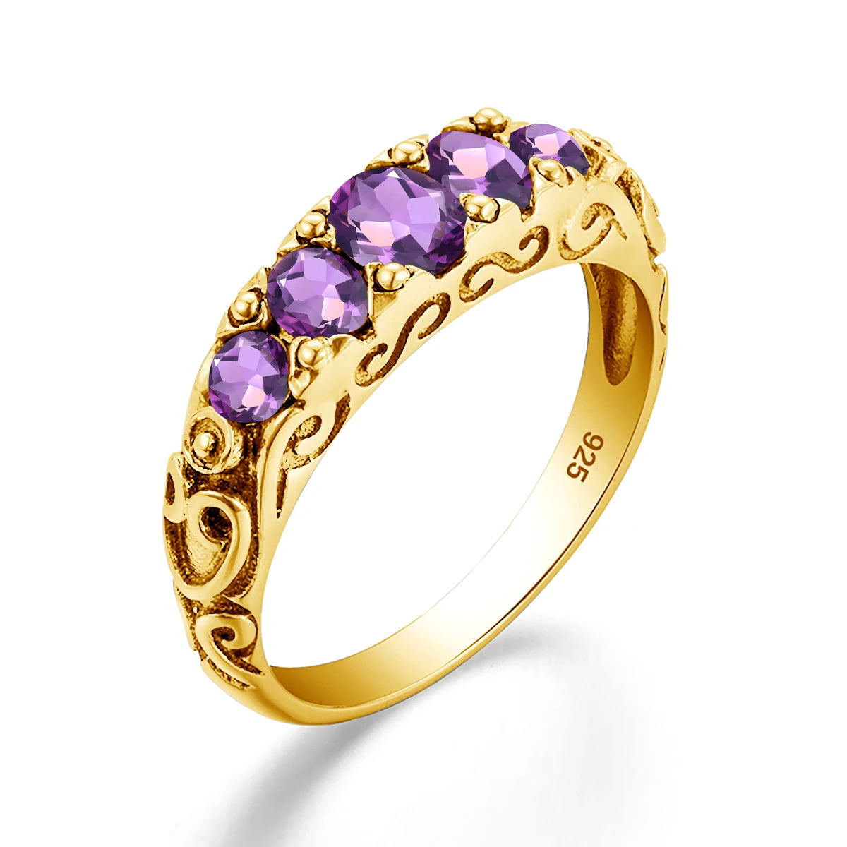 Damen-Ring aus Silber 925 mit Regenbogen-Topas Fünfstein-Design Gewölbter Bund Hochwertiges Geschenk