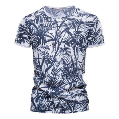 Herren T-Shirt im Hawaii-Stil aus 100 Prozent Baumwolle mit Oansatz Druck