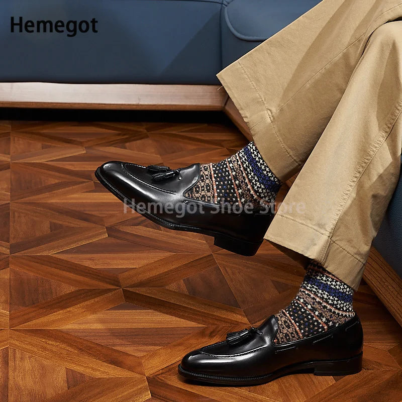 Herren-Leder-Slipper mit Quasten-Detail und mehrfarbigem Einsatz, dunkel