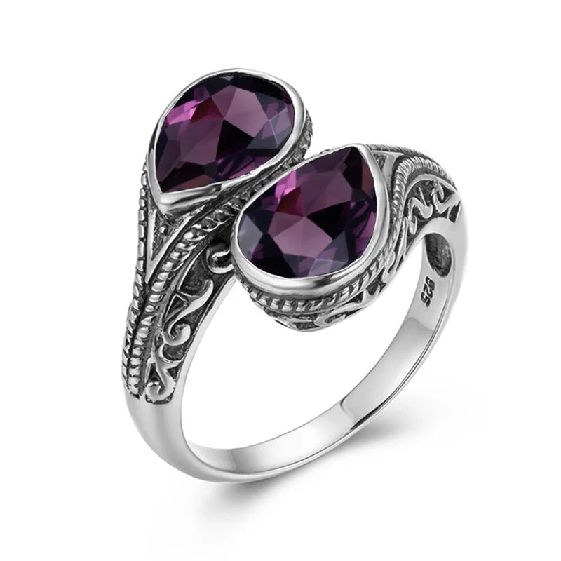 Damen-Ring tropfenförmiger Smaragd in Silber mit goldfarbener Beschichtung Ideal Als Hochzeits- oder Festgeschenk