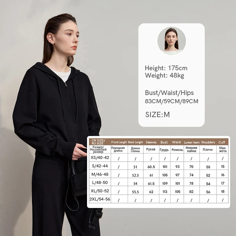 Damen-Strickjacke Kapuze Reißverschluss locker 2-teilig Set Herbst