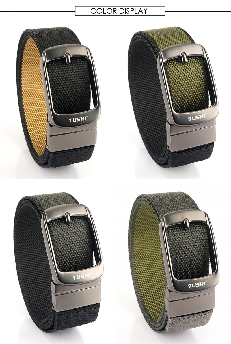 Herren-Gürtel Reversibel mit Automatischer Schnalle aus Nylon Zweifarbig 34mm Breite