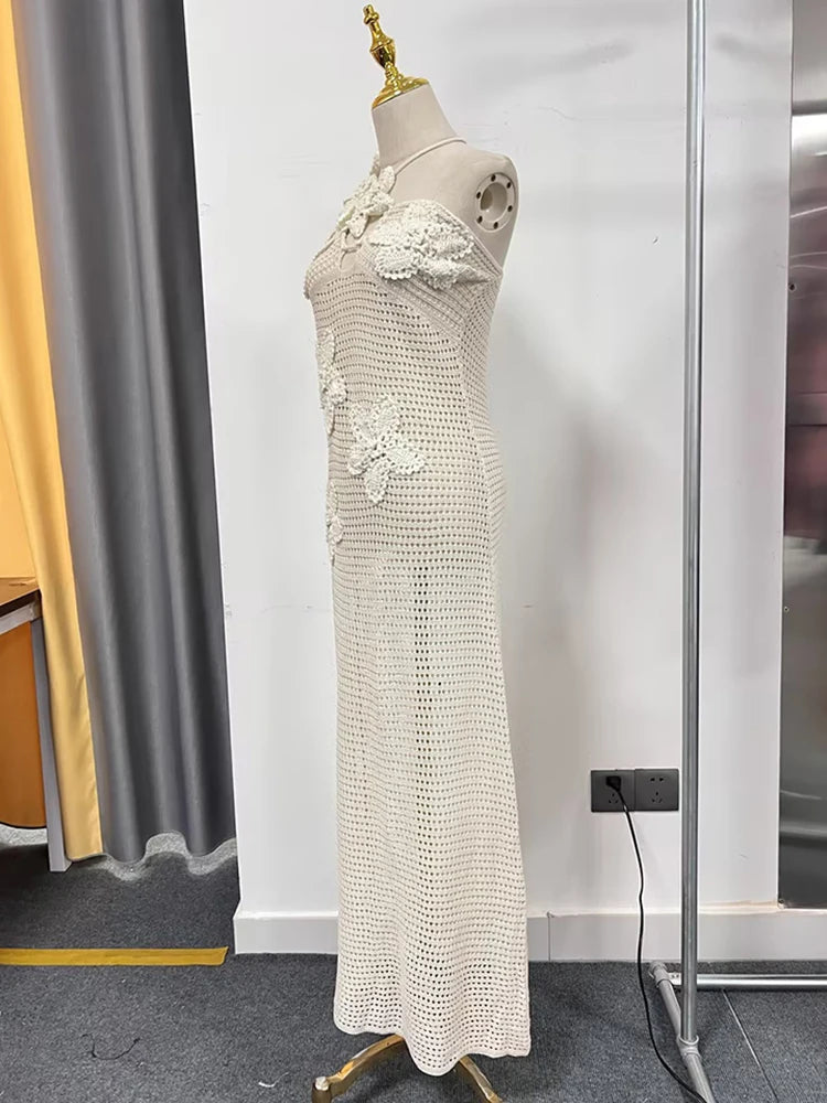 Elegantes Damen-Midikleid mit Rundhalsausschnitt und langen Ärmeln im Patchwork-Design mit Diamantenmuster