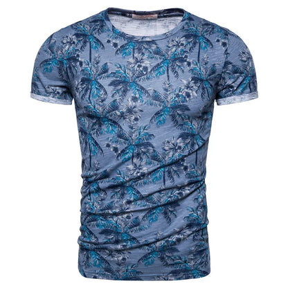 Herren T-Shirt im Hawaii-Stil aus 100 Prozent Baumwolle mit Oansatz Druck