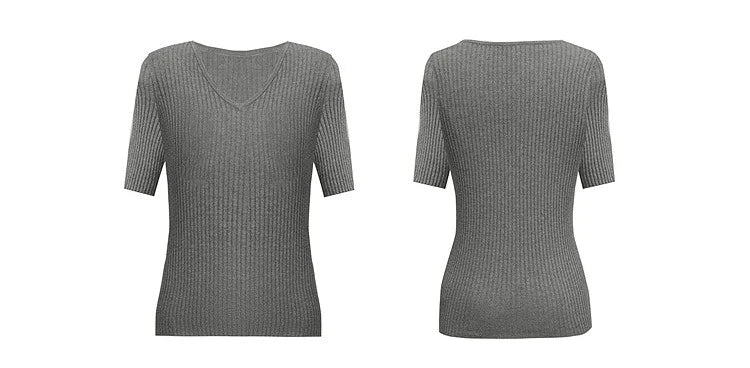 Damen V-Ausschnitt Pullover gerippt Kurzarm Viskose Büro Sommer
