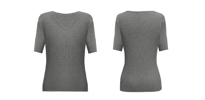 Damen V-Ausschnitt Pullover gerippt Kurzarm Viskose Büro Sommer