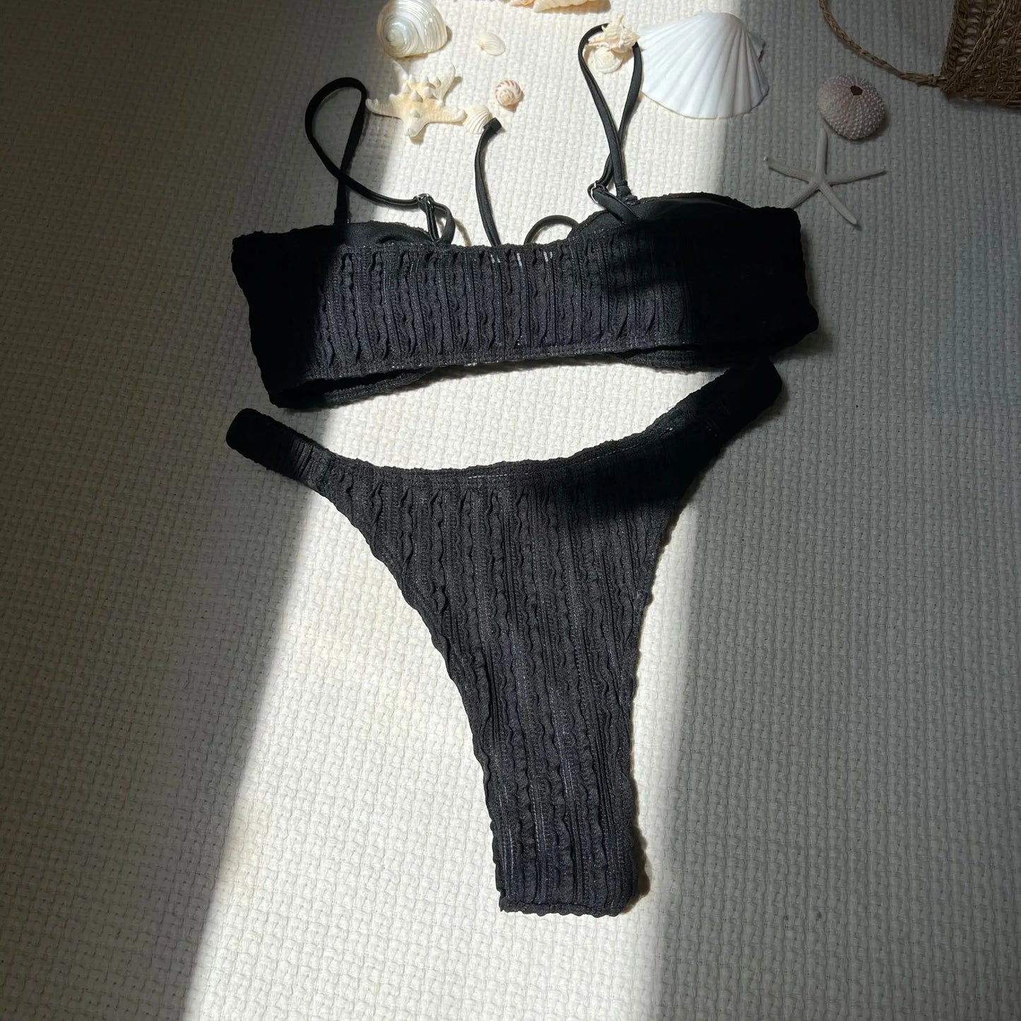 Schwarzes Sexy Bikini-Set mit Push-up für Damen – Brasilianischer Stil für Strand und Pool