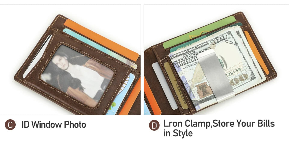 Herren Echtleder Geldbörse Retro RFID Geldclip Daumenfach Fotohalter Mini Reise