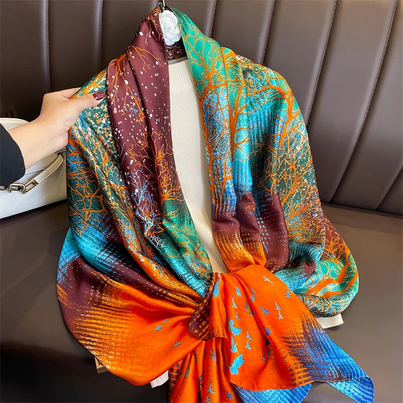 Damen Seidenschal groß 180x90cm Sommer Strand Foulard Bandana weich