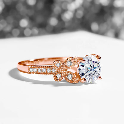 Damen-Ring Aus Roségold Mit Moissanit 1 Karat Schmetterlingsdesign Und Echtheitszertifikat