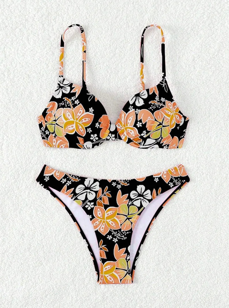 Sexy Bikini-Set mit Push-up-Effekt – Solides Badeoutfit für Damen am Strand oder Pool