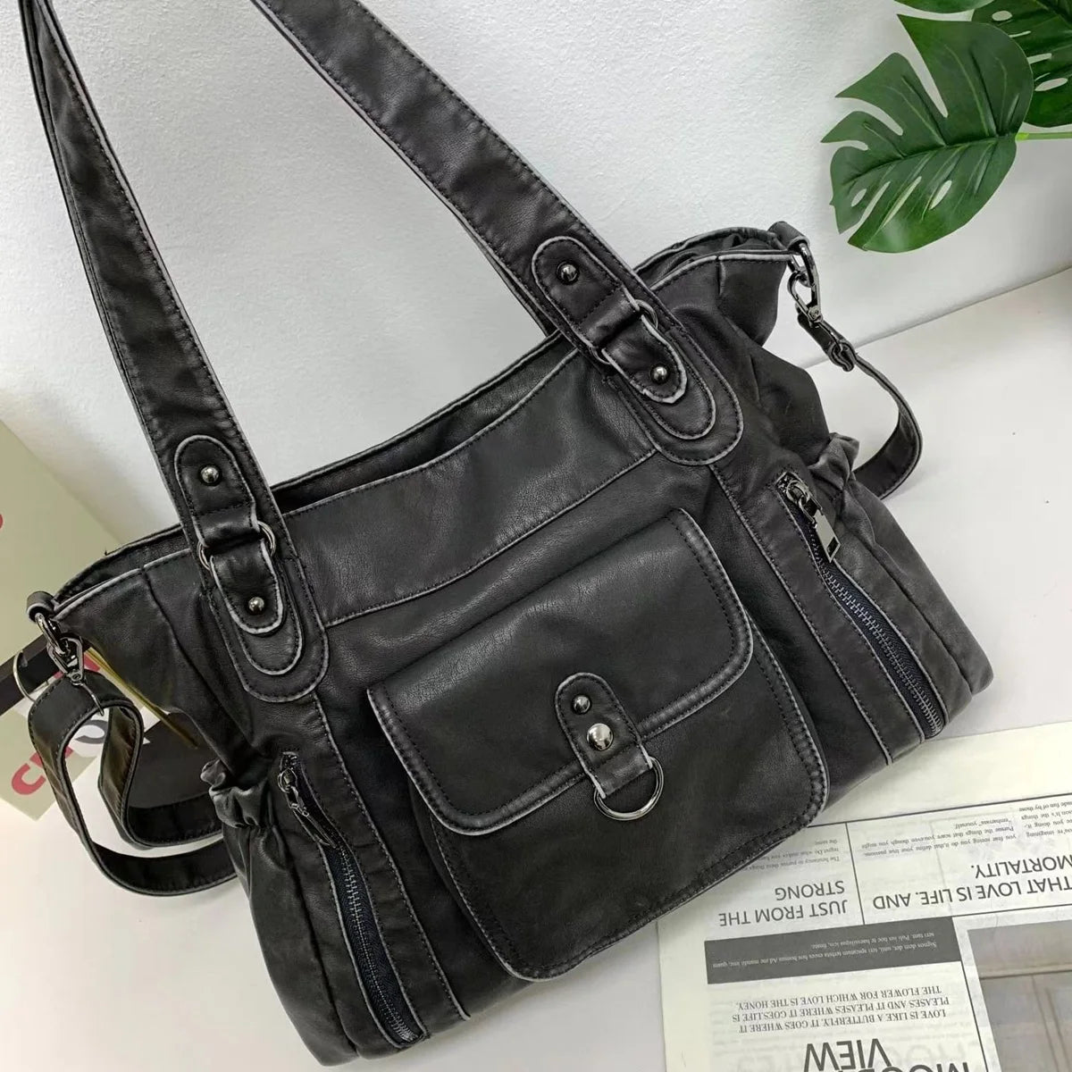Damen-Handtasche Großes Fassungsvermögen mit Oberem Tragegriff für Alltag und Einkauf