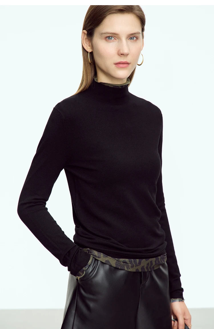 Damenpullover mit Stehkragen, langarm, schwarz, Vorderansicht
