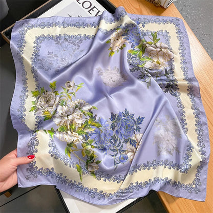 Damen Seidenschal quadratisch Luxus Haarband Halstuch Krawatte Handgelenk Bandana F