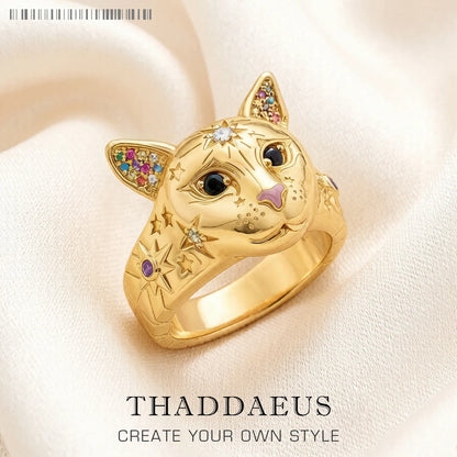 Damen-Ring Katze vergoldet Böhmen II aus Sterlingsilber